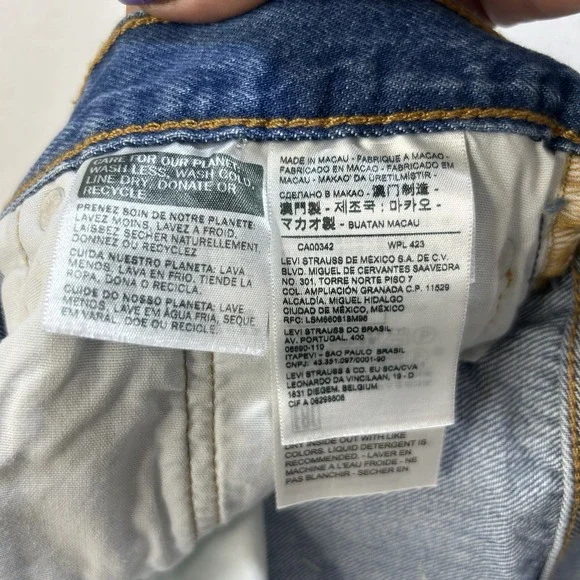 Levis Premium 501 Jean Shorts Women 27 Blue BIG E High Rise Distressed Cut Off - Picture 4 of 16